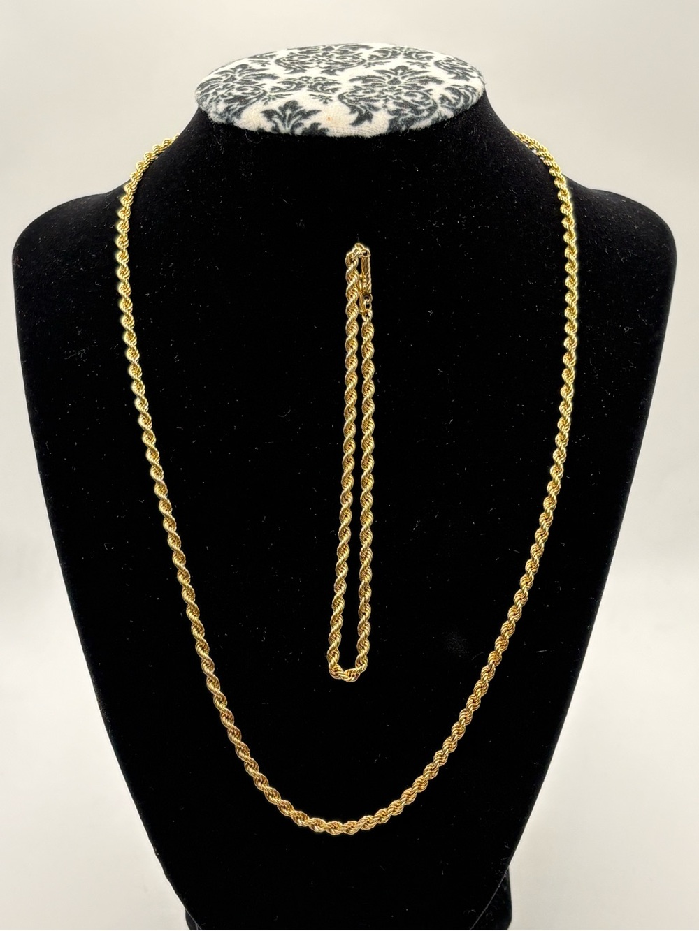 Classic 14k Gold hollow Rope Chain Necklace and Bracelet Set